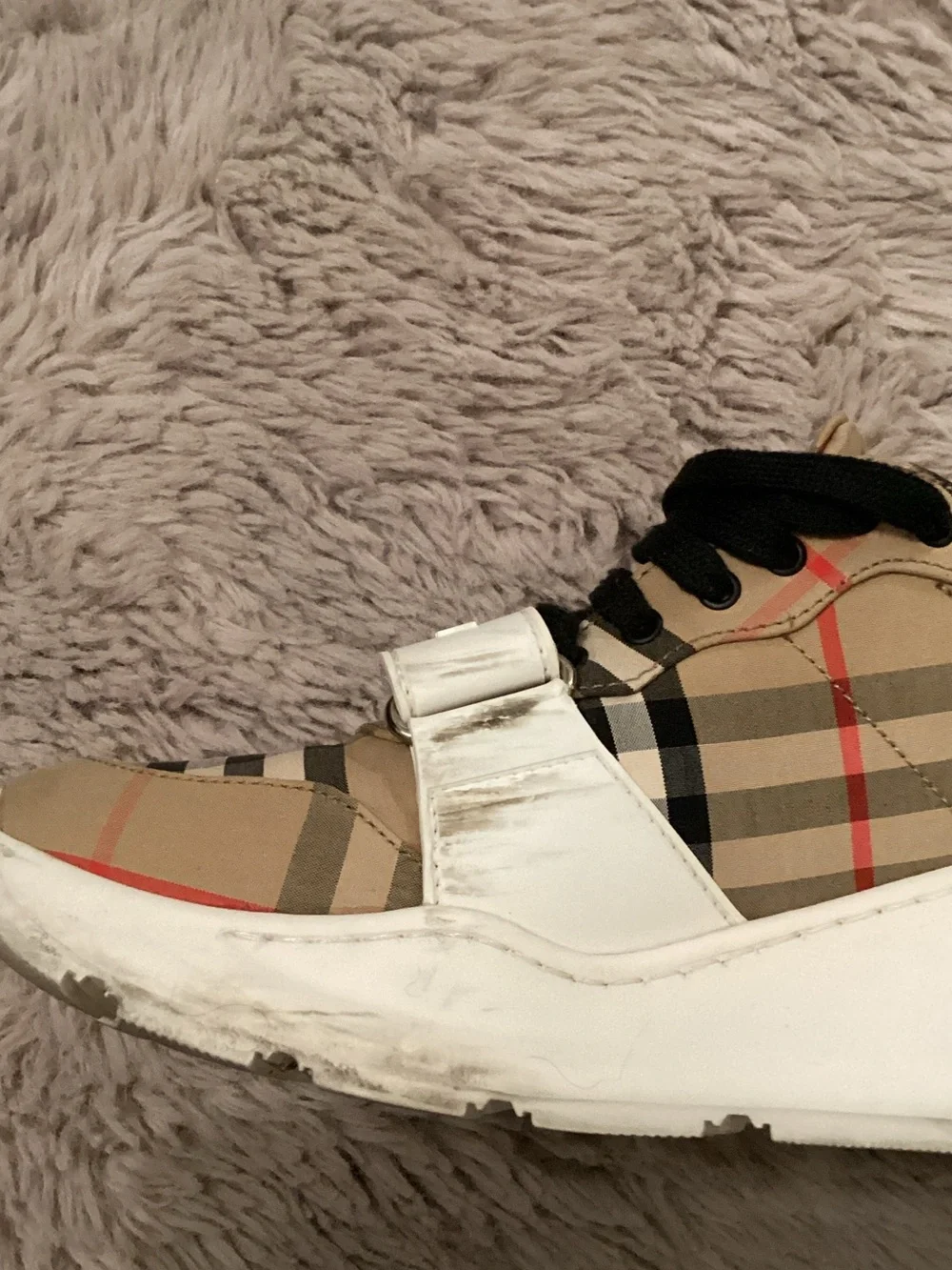 Burberry Beige Check & Black Strap Sneakers